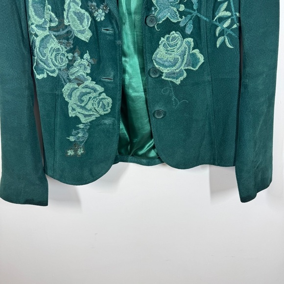 Le Chateau Y2K Green Suede Floral Embroidered Fully Lined Jacket Size XS - Picture 5 of 14